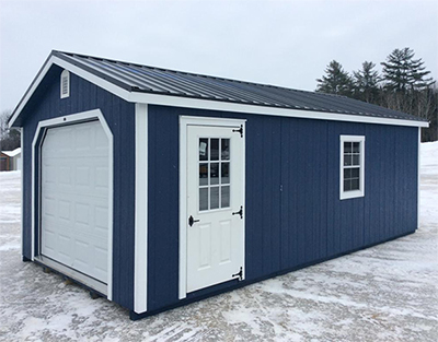 Classic blue garage with optional metal roof